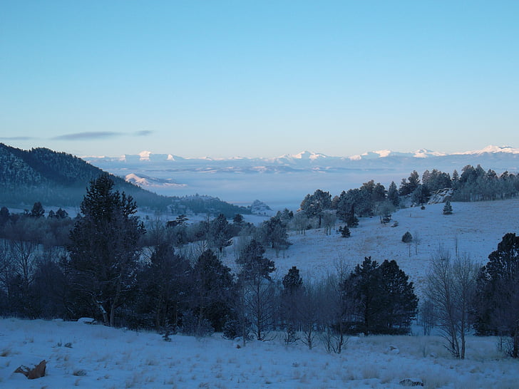 muntanyes, neu, l'hivern, natura, paisatge, cel, fred