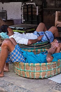 Indian, tidur, tidur siang, pekerja, stallholders, India
