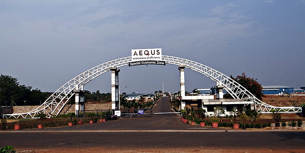 aequs, SEZ, Khu kinh tế, sản xuất, lối vào cổng, Belgaum, Ấn Độ