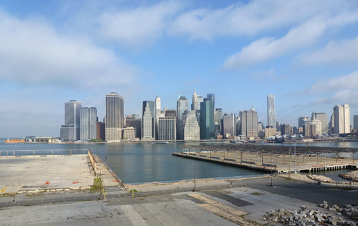 Brooklyn, Bridge, Pier, hamn, hamnen, vatten, new york city