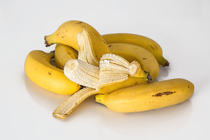 banaan, troopilised puuviljad, kollane, terve, värske, küps, toitumine