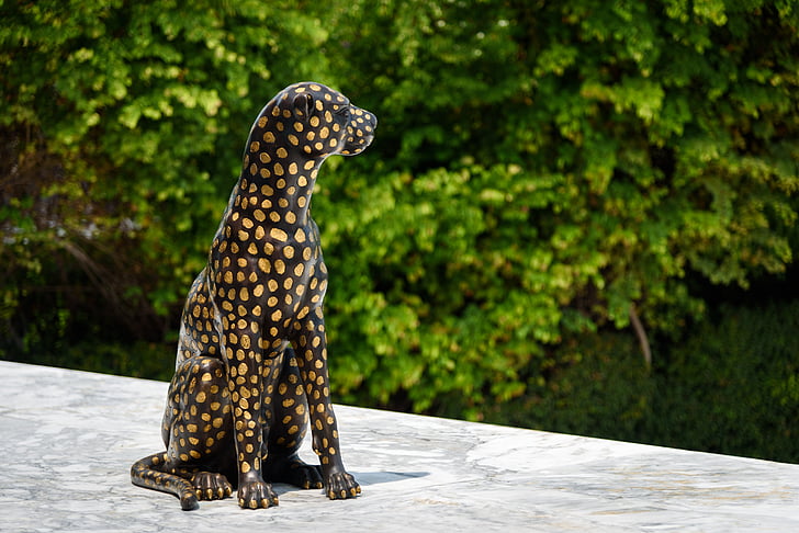 Lleopard, estàtua, figura, escultura, adorn, or, negre