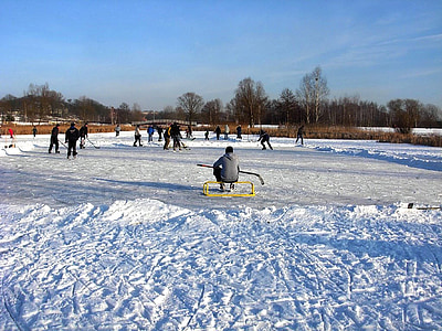landscape, winter, snow, ice, boys, males, playing