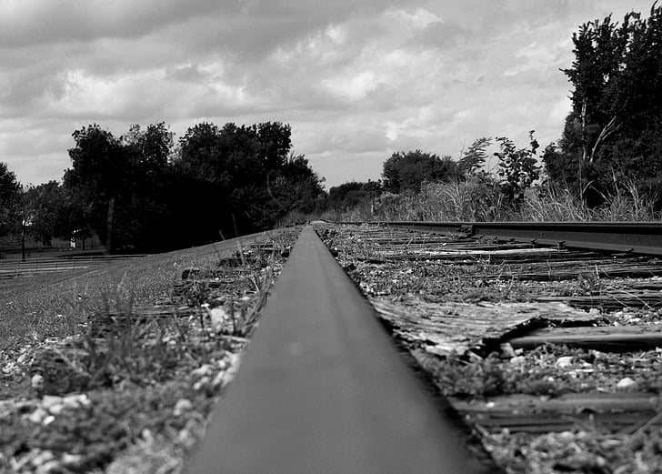 järnväg, tåg, järnvägsspåren, läskiga, mörka, ensam