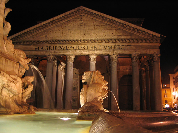 statue, fountain, rome, pantheon, italy, buildings, architecture