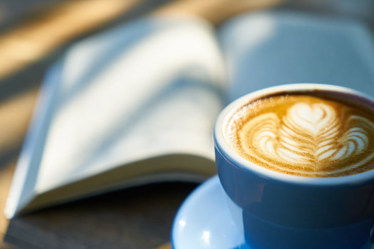 káva, latte, kniha, čerstvé, Foto, detail, jedlo