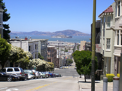 Alcatraz, San francisco, gatevisning, Hill, California, hus