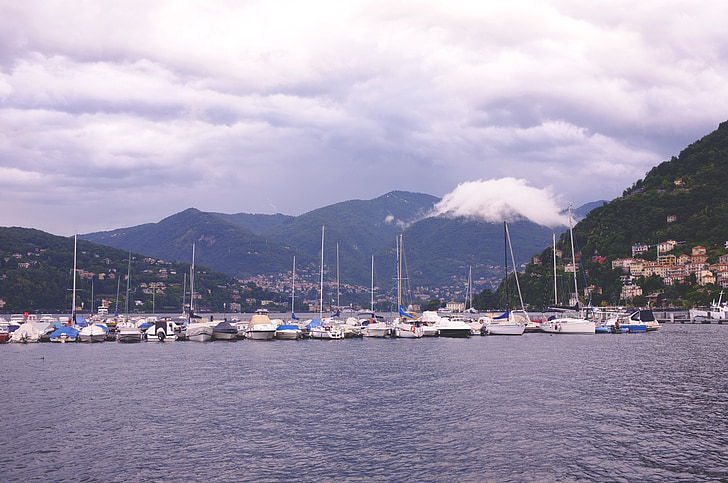 tó, jachtok, Como, Olaszország