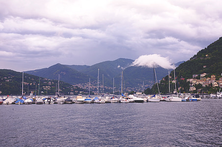 езеро, яхти, Комо, Италия