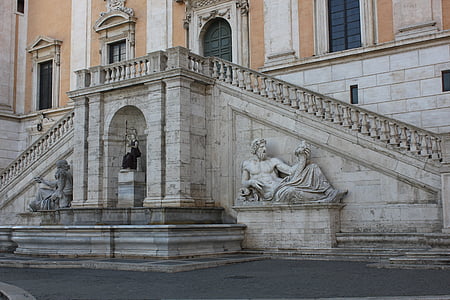 statue de, expression, marbre, escaliers, Pierre, méditerranéenne, escalier