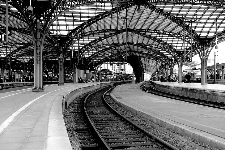 cologne main station, train, cologne, central station, railway, railroad track, travel