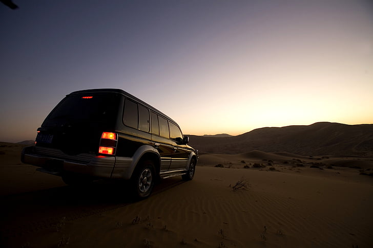 desierto, cochecillo del camino, puesta de sol, 4 x 4, vehículo todo terreno, Sports Utility Vehicle, coche