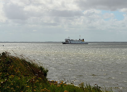ferry, coche balsea, Borkum, transporte marítimo, transporte de agua, envío, Costa