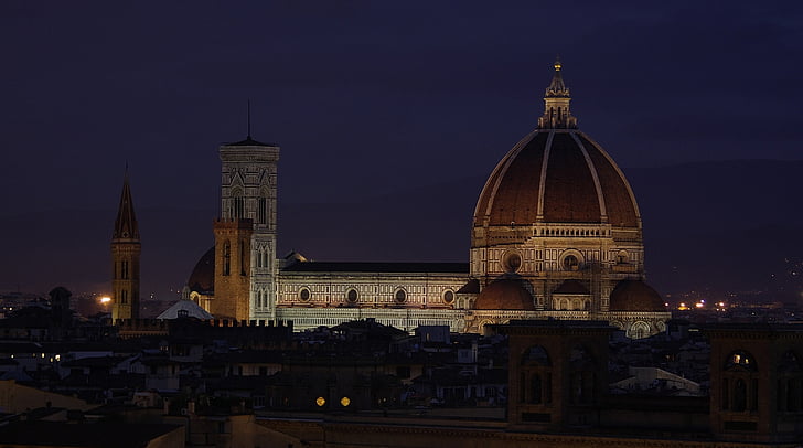 overzicht, Duomo, Florence, religie, plaats van aanbidding, spiritualiteit, nacht