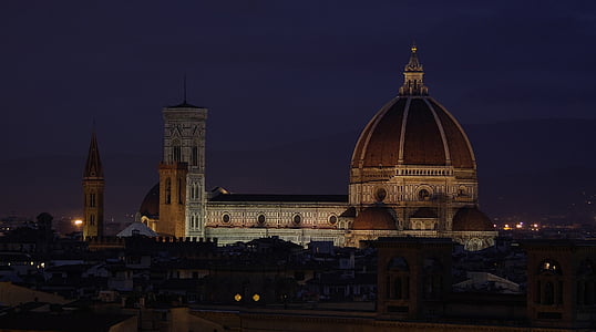Oversikt, Domkirken, Firenze, religion, gudshus, åndelighet, natt