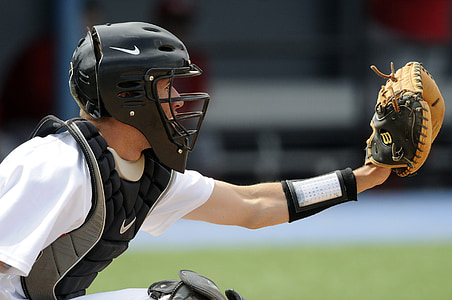 baseball player, catcher, ball, sport, playing, action, college