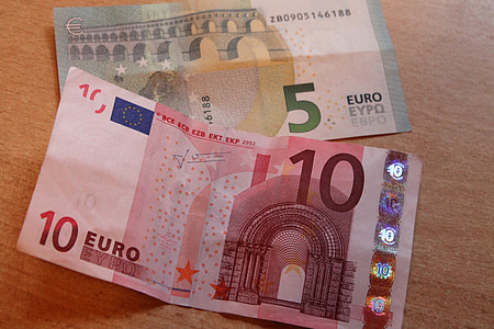 dollarseddel, euro, valuta, regninger, papirpenger, 10 euro, 5 euro