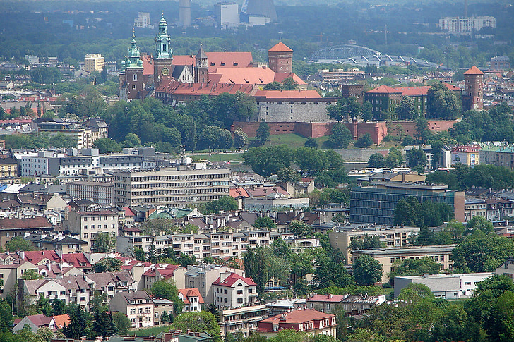 vue, Cracovie, Kraków, Wawel, Château, ville, architecture