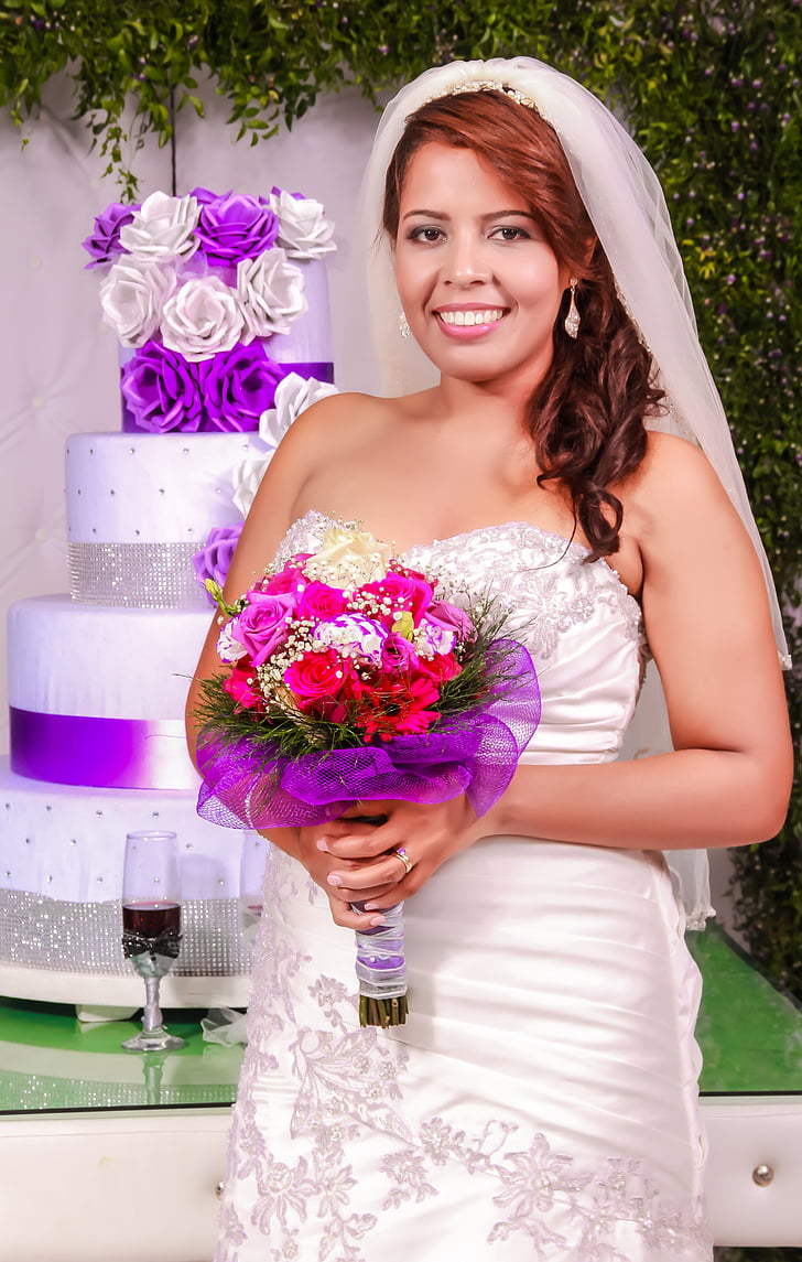 wedding, veil, dress, rosa, bouquet, flowers