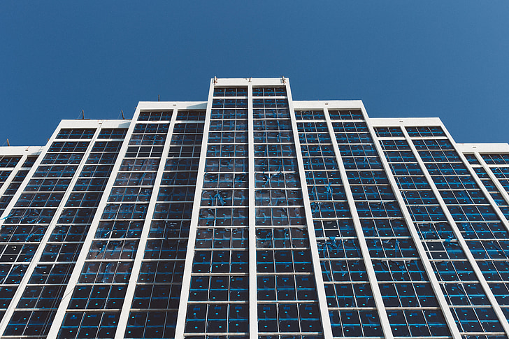 arquitectura, edifici, fotografia de baix angle, Perspectiva, cel, Windows, panell solar