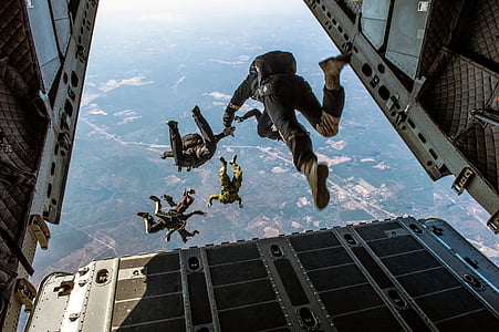parachute, skydiving, parachuting, jumping, training, military, para-rescuers