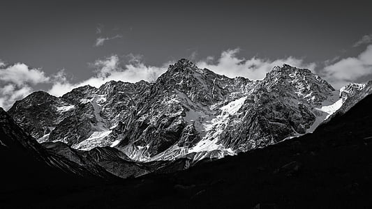 grå, skala, fotografering, snö, Mountain, svart och vitt, landskap