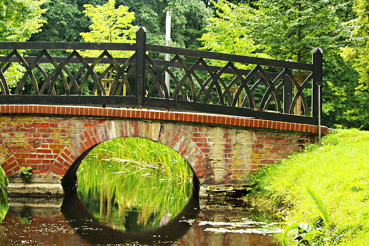Bridge, vann, Arch, murstein, Park, slottsparken, Ludwigslust-feriestedet