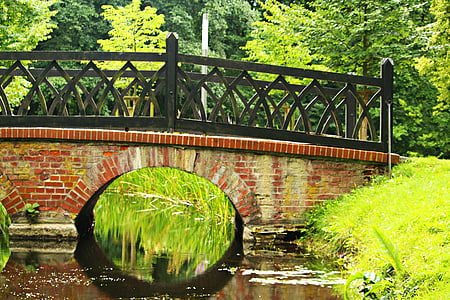 γέφυρα, νερό, καμάρα, τούβλο, Πάρκο, Πάρκο του κάστρου, Ludwigslust-parchim