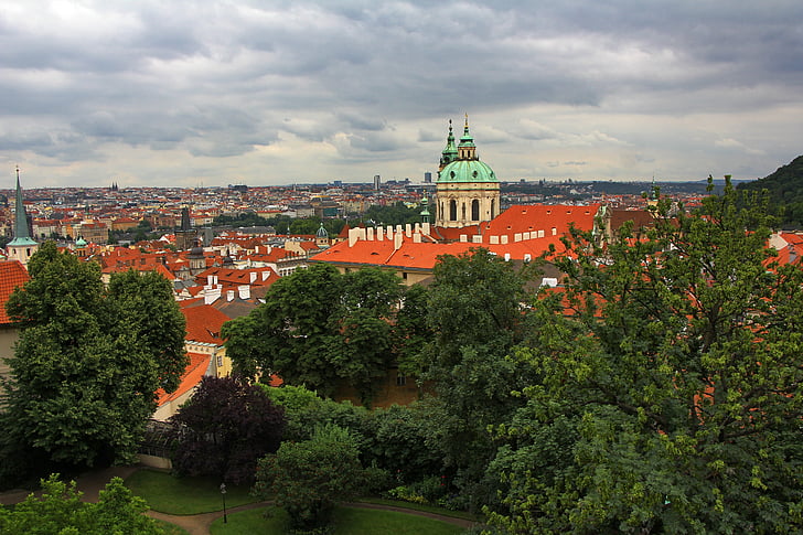 cseh, város, Európa, Prága, utca-és városrészlet, táj, torony