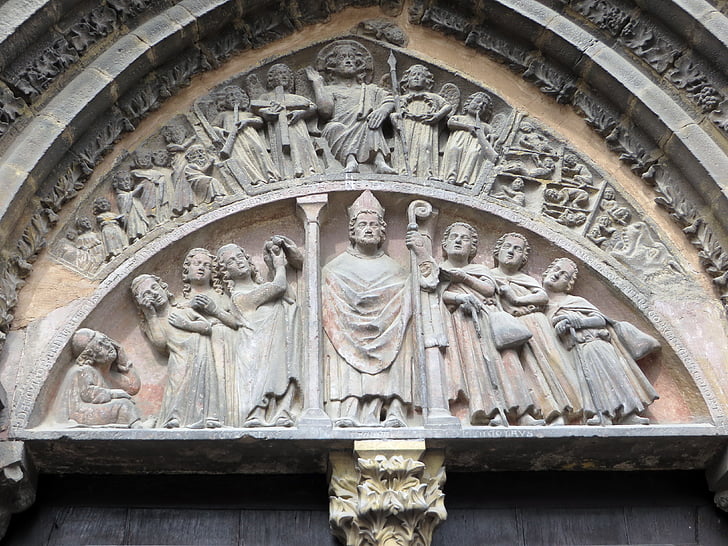 Alsace, Colmar, kyrkan, Saint-martin, trumhinnan, skulptur, arkitektur