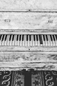 klaver, instrument, musik, nøgler, noter, gamle, vintage