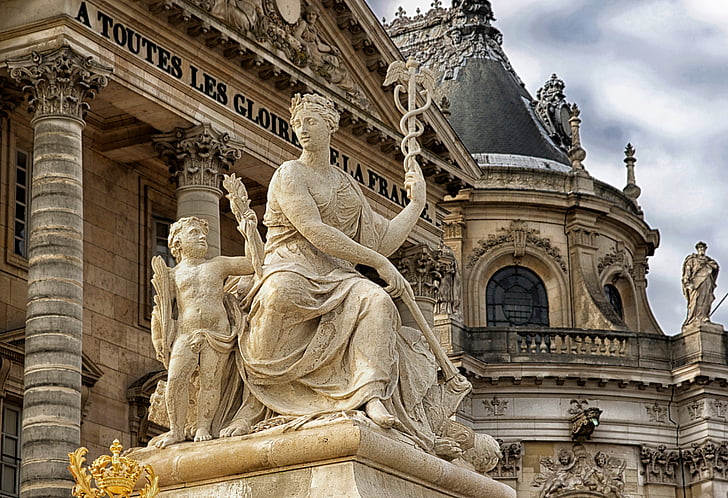 Paris, France, Château de Versailles, statue de, sculpture, monument, architecture