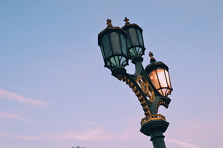 lamp, lights, street, evening, view, sky, cloud