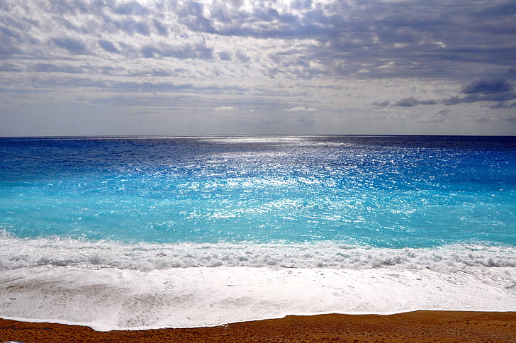 mar, praia, Ilha de Lefkada, Grécia, farbenspiel, sombra clara, místico