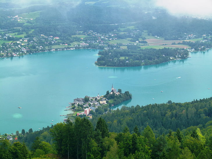 lake wörth, lookout tower, lake, peninsula austria