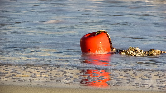 buoy, orange, sea, beach, reflection, bubbles