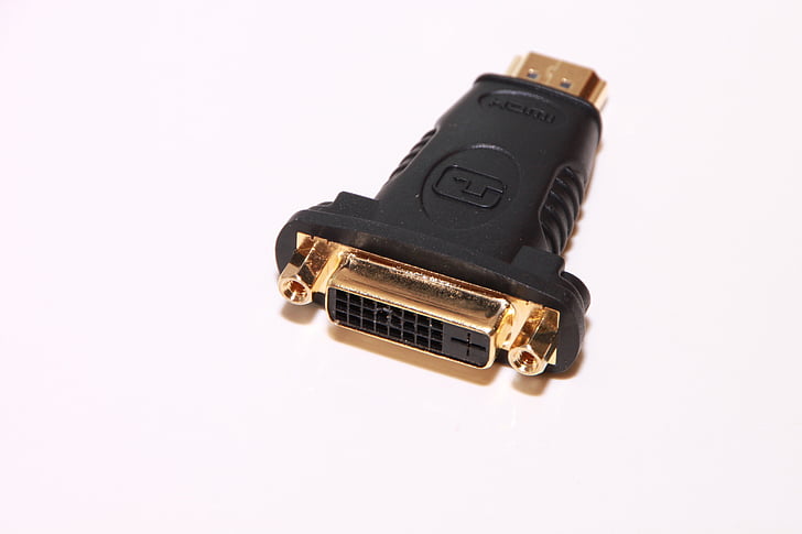 adapter, Konverter, DVI, guld, HDMI, video, teknologi