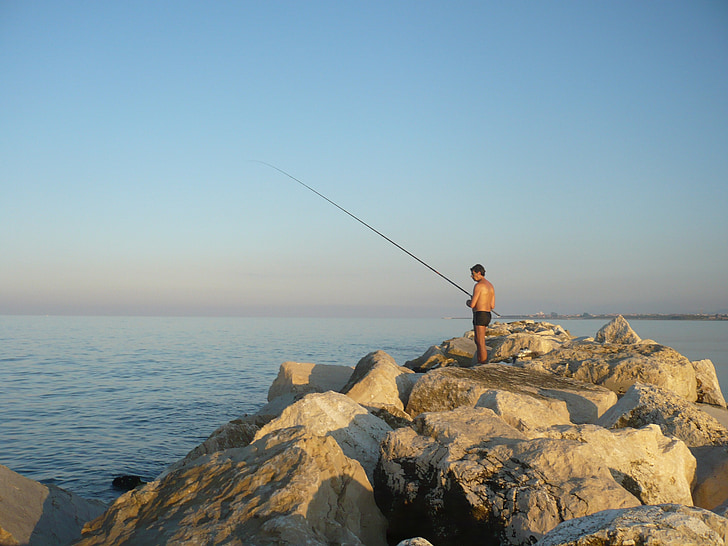 Olaszország, san benedetto del tronto, Halász, halászati, a szabadban, természet, horgászbot