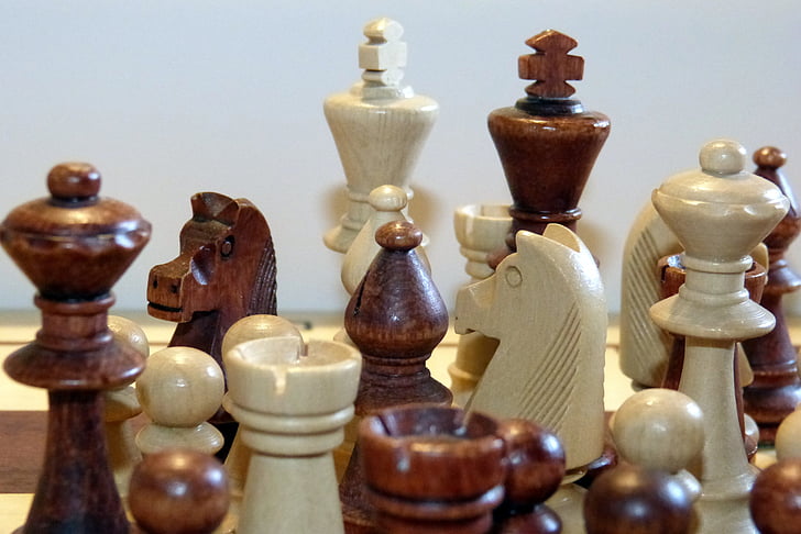 šah, šahovske figure, Šahovska igra, črno-belo, igra, številke, dama