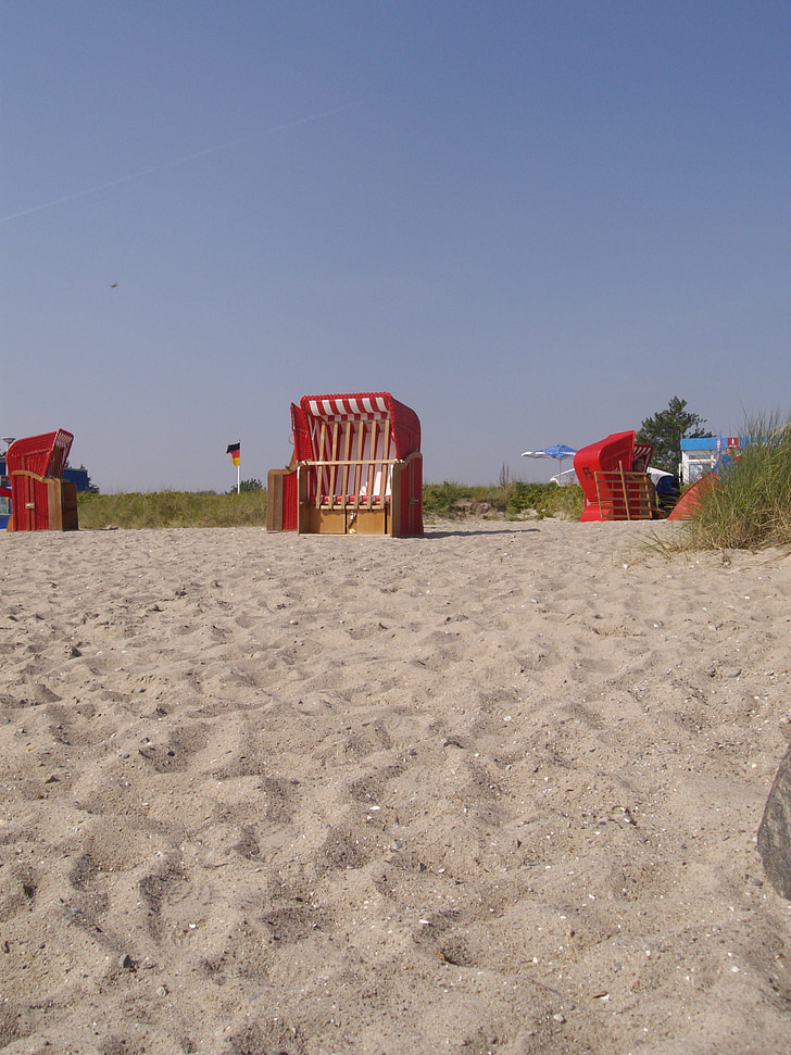mėlyna, paplūdimys, smėlio, pakrantė, paplūdimio kėdė, atostogų