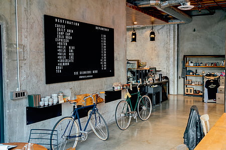 platser, restaurang, Café, Shop, interiör, cyklar, Coffeeshop