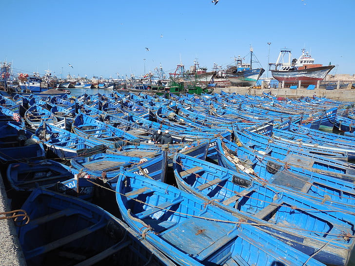 båtar, hamn, Essaouira, Marocko, resor