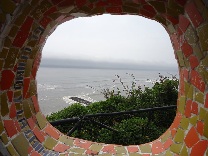 mosaico de, ronda, agujero de, mar, agua, Ver, ventana