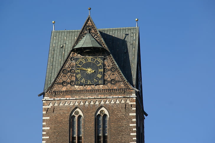 Marienkirche, Wismar, torony, óra, St mary, templom, Németország