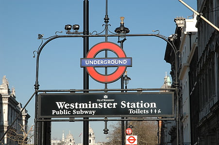Regne Unit, Londres, metro, Underground, Westminster, entrada, signes