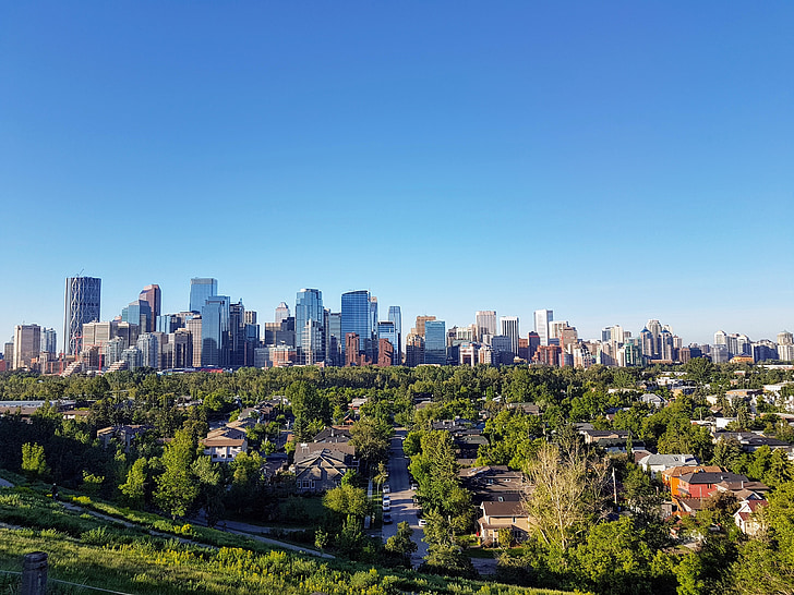 Calgary, linha do horizonte, Alberta, Panorama, cidade, centro da cidade, Canadá