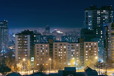 buildings, city, night, urban, cityscape, downtown, skyscrapers