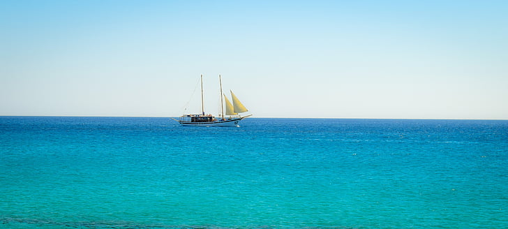 statek wycieczkowy, tradycyjne, morze, horyzont, turkusowy, rejs, Cypr