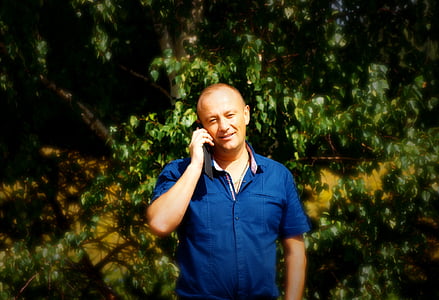 Thiên nhiên, người đàn ông, rau xanh, điện thoại, cuộc gọi, nói chuyện