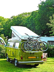 acampar, retrô, combi van, Volkswagen, em turnê, motorhome